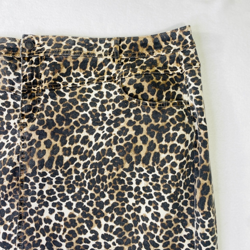Catherines Est 1946 Denim Leopard Print Midi Skirt Plus Size 26W Brown Cheetah - Picture 5 of 9